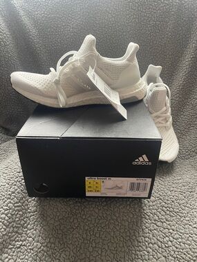 adidas White Ultra Boost Knit Running Sneakers